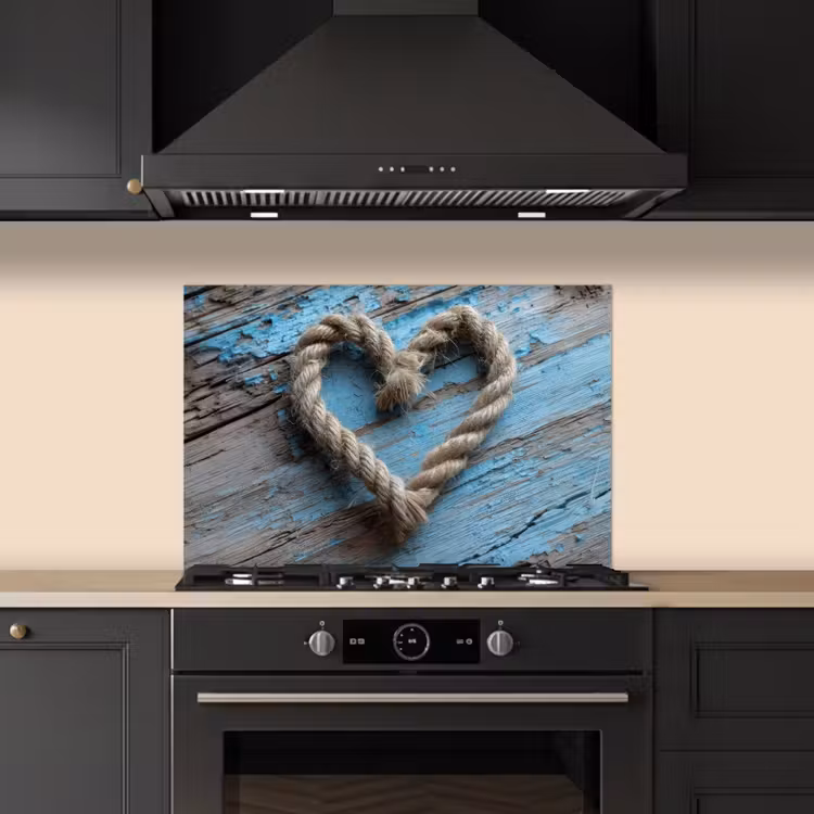 Spatscherm keuken - Hart - Touw - Hout - Rustiek — 5