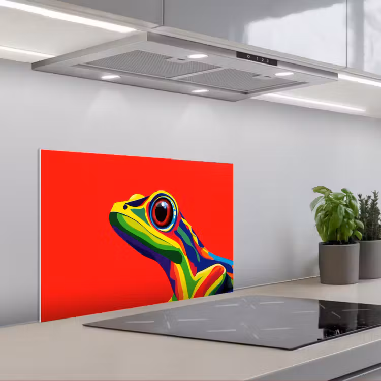 Spatscherm keuken - Kikker - Kleurrijk - Strepen - Ogen — 1