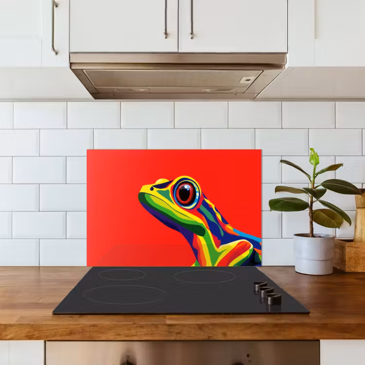 Spatscherm keuken - Kikker - Kleurrijk - Strepen - Ogen — 3