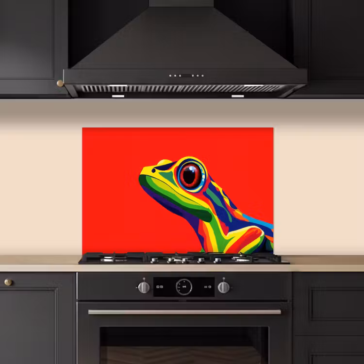 Spatscherm keuken - Kikker - Kleurrijk - Strepen - Ogen — 5