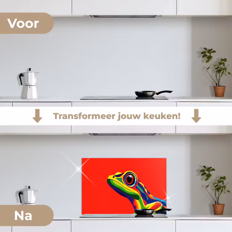 Spatscherm keuken - Kikker - Kleurrijk - Strepen - Ogen — 7