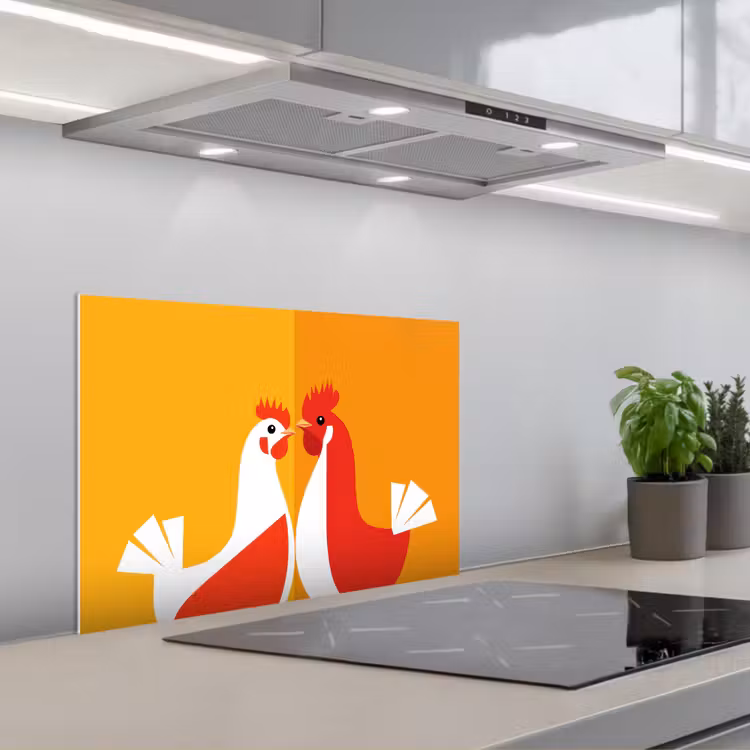 Spatscherm keuken - Kippen - Oranje - Vlakken — 1