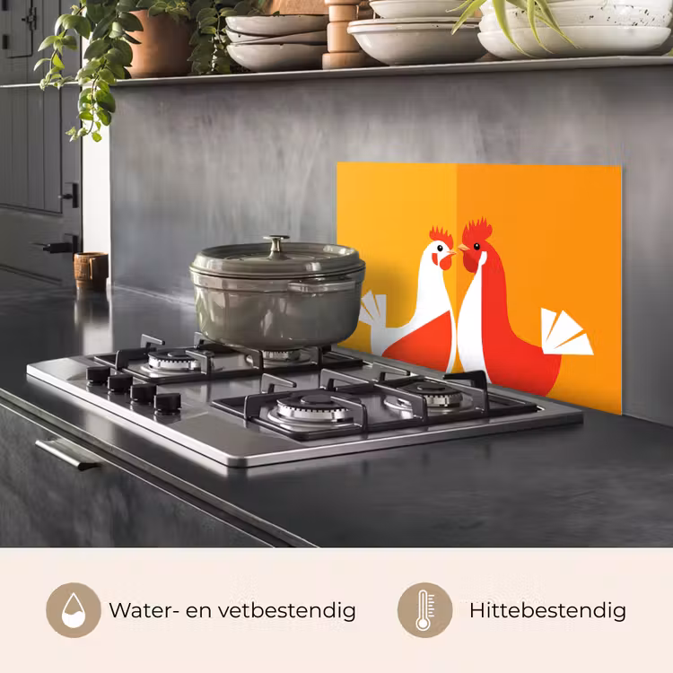 Spatscherm keuken - Kippen - Oranje - Vlakken — 2
