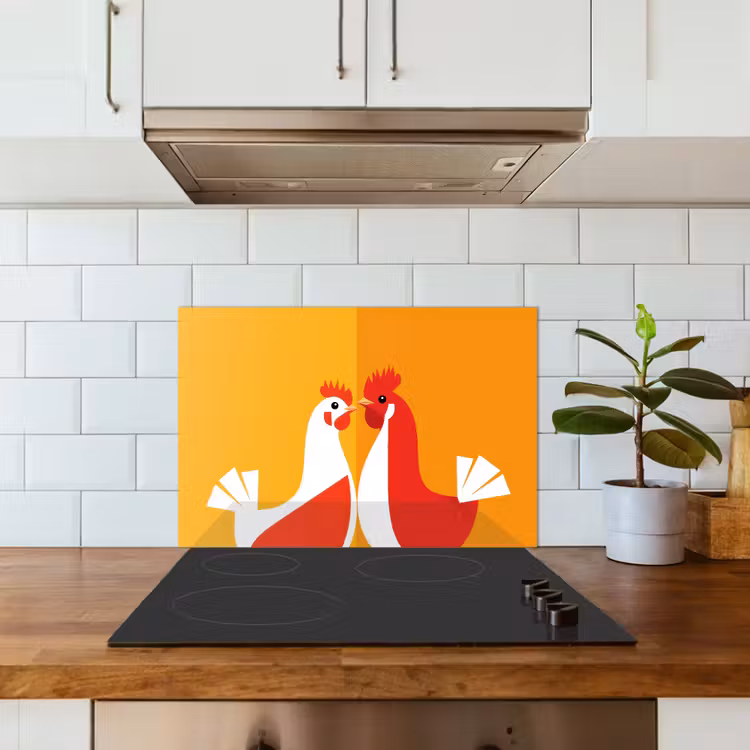 Spatscherm keuken - Kippen - Oranje - Vlakken — 3