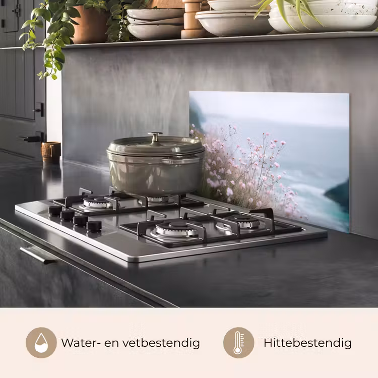 Spatscherm keuken - Klif - Bloemen - Zee - Roze — 2