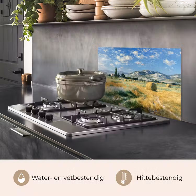 Spatscherm keuken - Landschap - Strobalen - Bergen - Wolken — 2