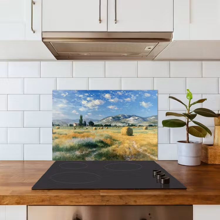 Spatscherm keuken - Landschap - Strobalen - Bergen - Wolken — 3
