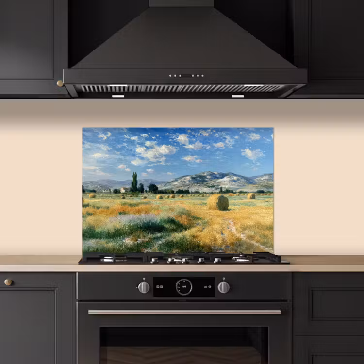 Spatscherm keuken - Landschap - Strobalen - Bergen - Wolken — 5