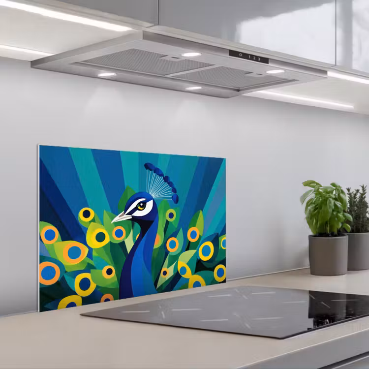 Spatscherm keuken - Pauw - Cirkels - Blauw — 1