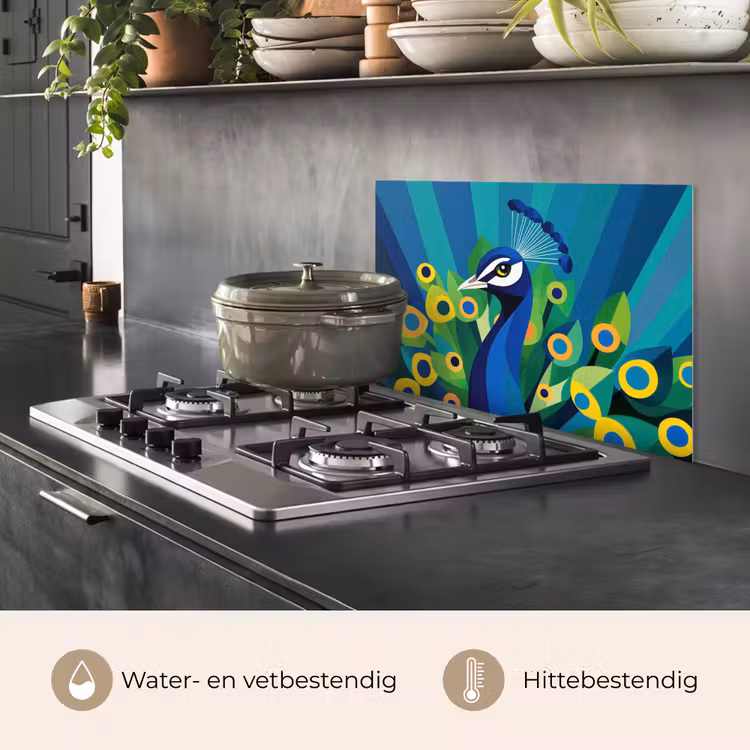 Spatscherm keuken - Pauw - Cirkels - Blauw — 2