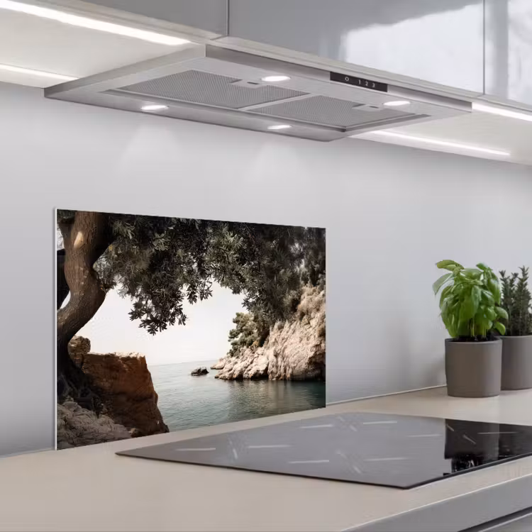 Spatscherm keuken - Rotsen - Zee - Boom - Groen — 1