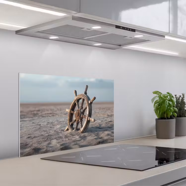 Spatscherm keuken - Scheepsstuur - Hout - Bruin - Zand — 1