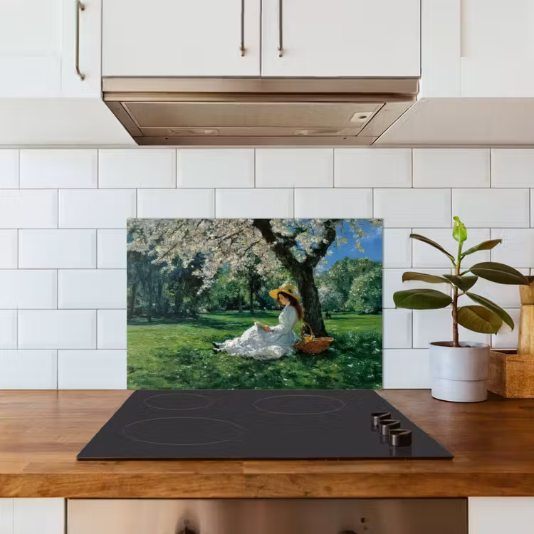 Spatscherm keuken - Vrouw - Boom - Boek - Mandje — 3