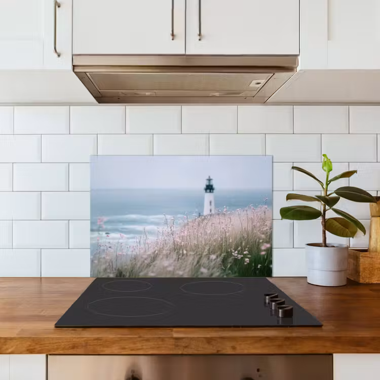 Spatscherm keuken - Vuurtoren - Klif - Zee - Bloemen — 3