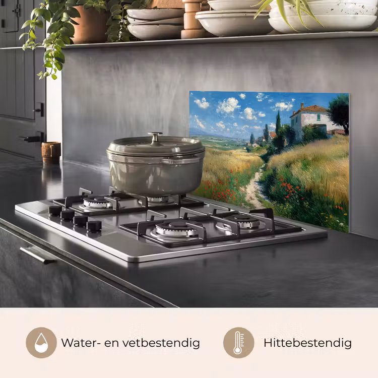 Spatscherm keuken - Zandpad - Huis - Bomen - Grasveld — 2