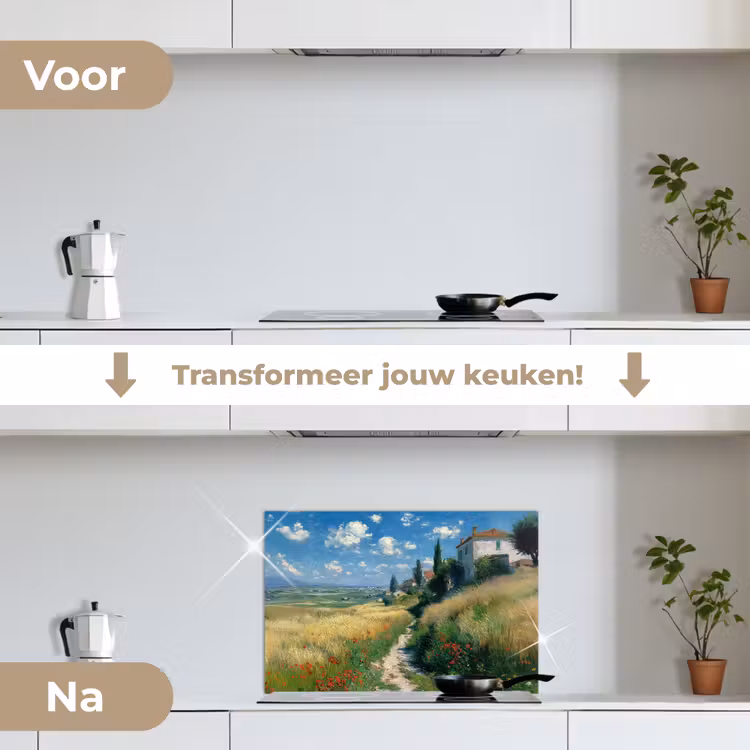 Spatscherm keuken - Zandpad - Huis - Bomen - Grasveld — 7