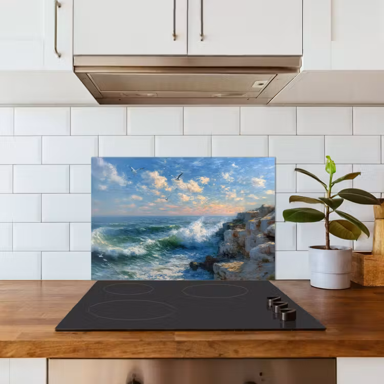 Spatscherm keuken - Zee - Golven - Rotsen - Meeuwen — 3