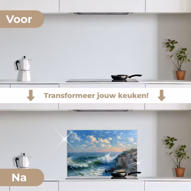 Spatscherm keuken - Zee - Golven - Rotsen - Meeuwen — 7