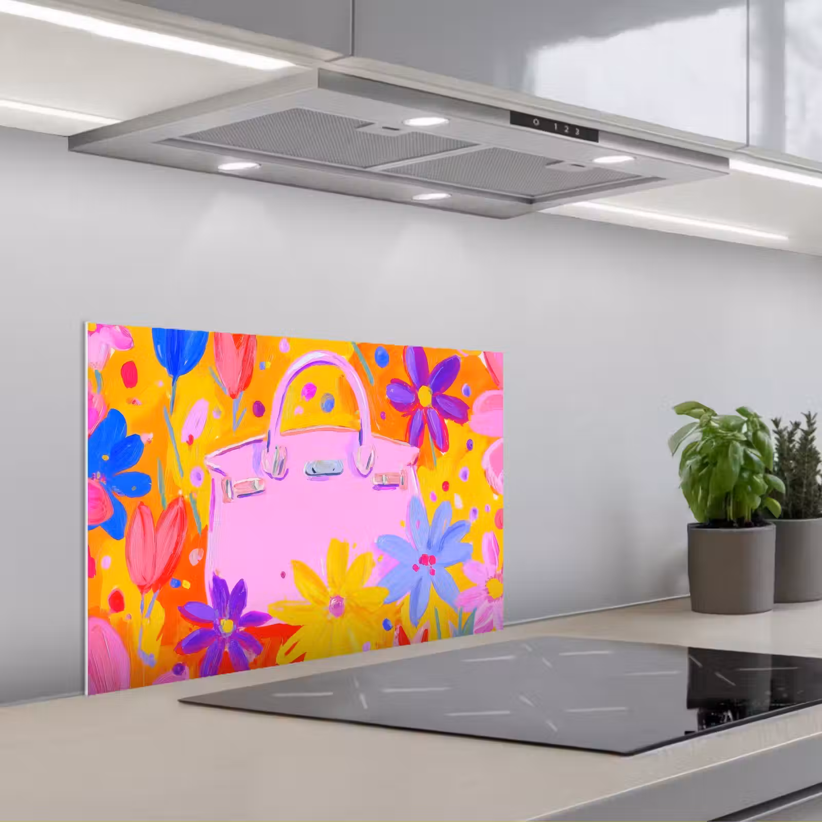 Spatscherm keuken - Tas - Roze - Bloemen — 1