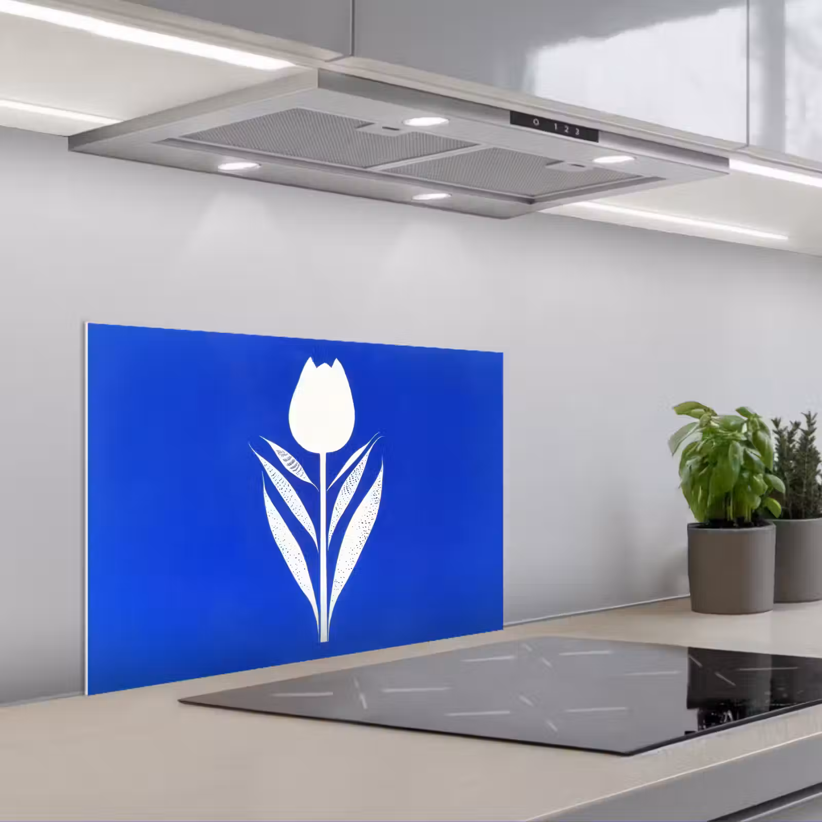Spatscherm keuken - Tulp - Minimalistisch - Bladeren - Wit — 1
