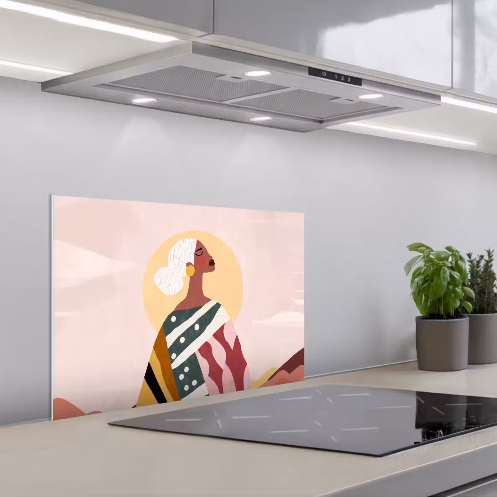 Spatscherm keuken - Vrouw - Zon - Kleurrijk — 1