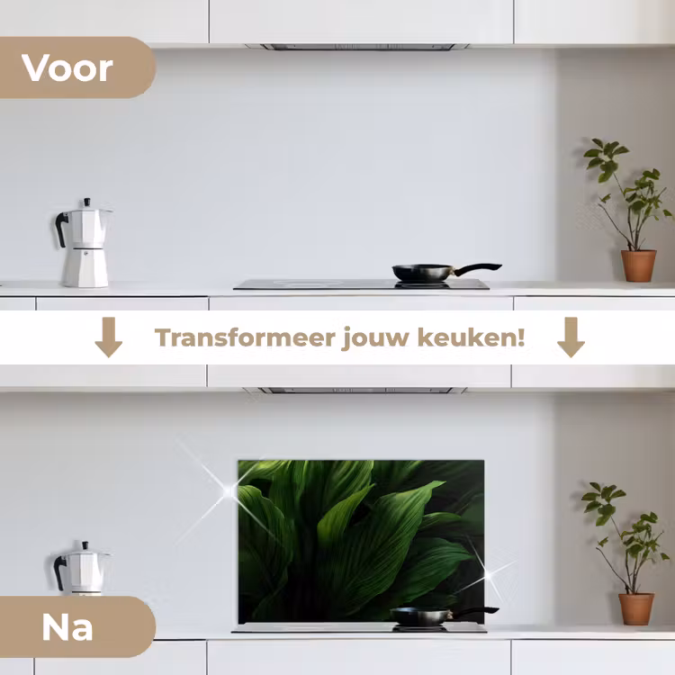 Spatscherm keuken - Bladeren - Schaduw - Groen - Textuur — 7