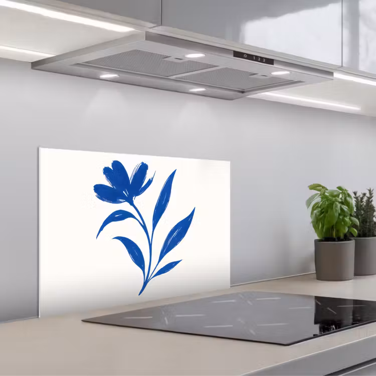 Spatscherm keuken - Bloem - Blaadjes - Minimalistisch - Blauw — 1