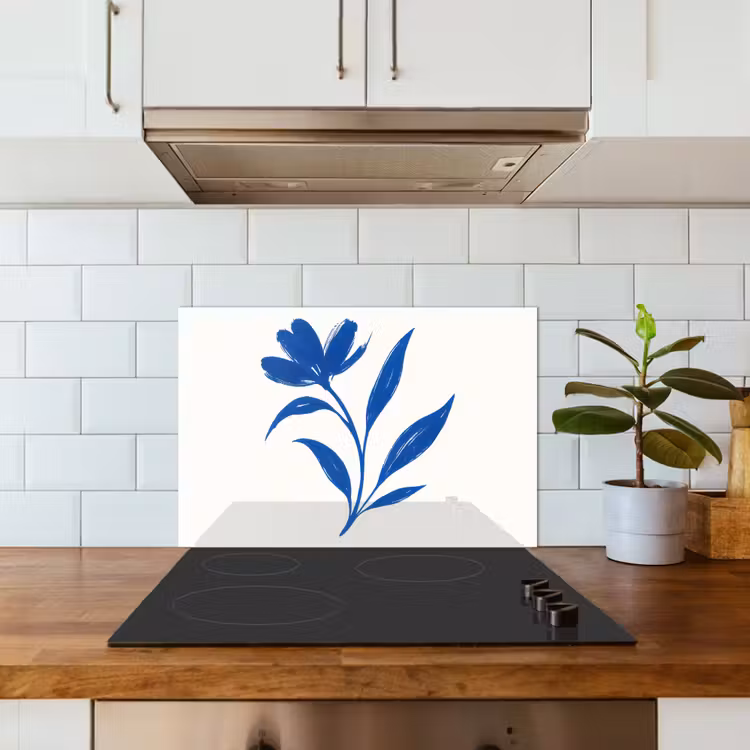 Spatscherm keuken - Bloem - Blaadjes - Minimalistisch - Blauw — 3