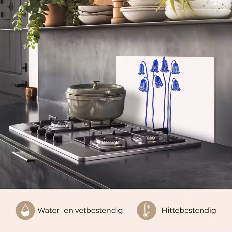 Spatscherm keuken - Bloemen - Blauw - Lijnen - Bloemblaadjes — 2