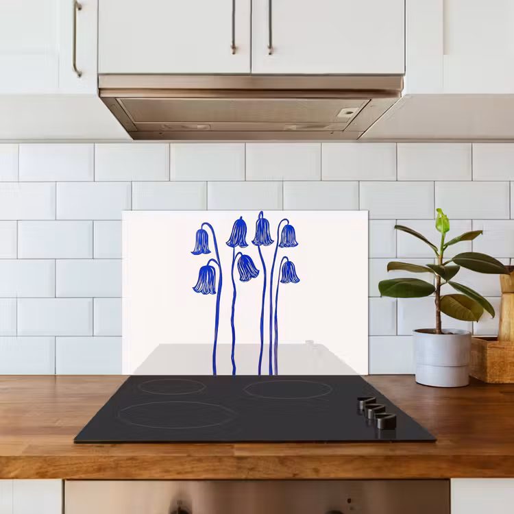 Spatscherm keuken - Bloemen - Blauw - Lijnen - Bloemblaadjes — 3