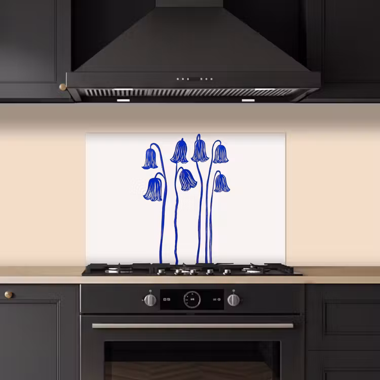 Spatscherm keuken - Bloemen - Blauw - Lijnen - Bloemblaadjes — 5