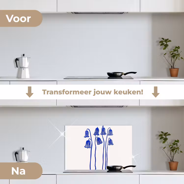Spatscherm keuken - Bloemen - Blauw - Lijnen - Bloemblaadjes — 7