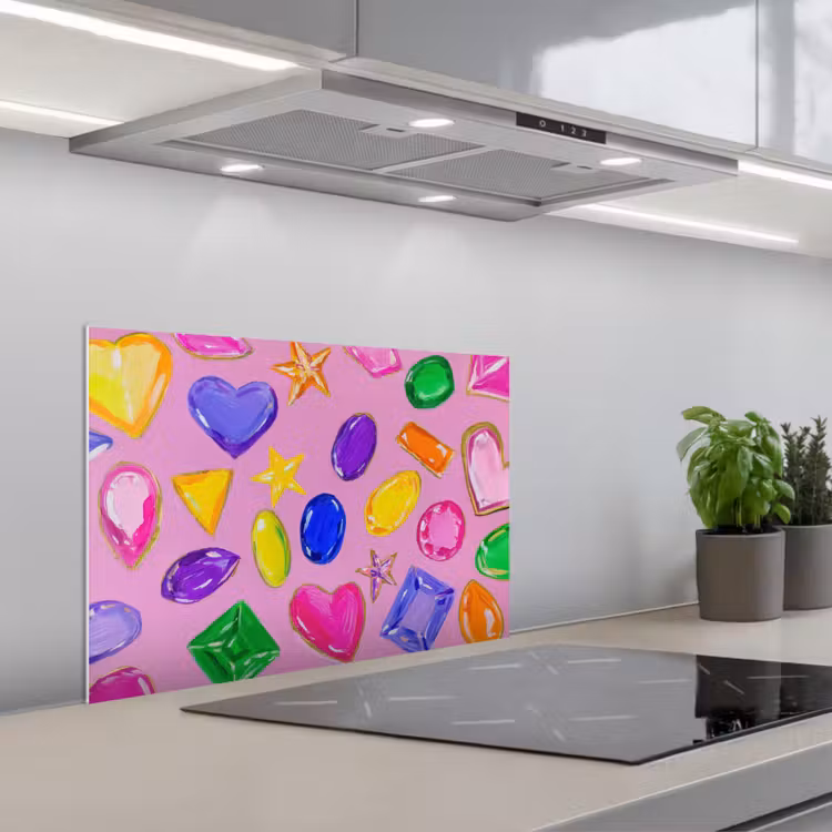 Spatscherm keuken - Edelstenen - Vormen - Hartje - Kleurrijk — 1