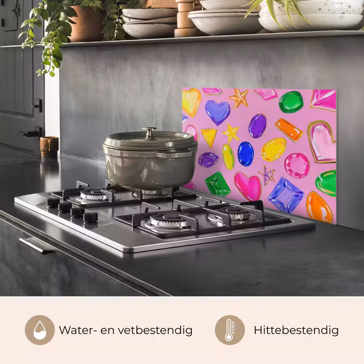 Spatscherm keuken - Edelstenen - Vormen - Hartje - Kleurrijk — 2