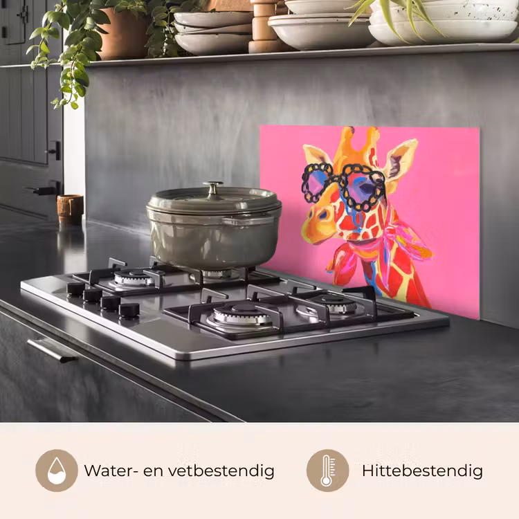 Spatscherm keuken - Giraf - Roze - Bril - Sjaal — 2