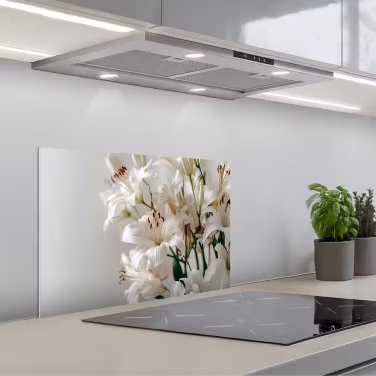 Spatscherm keuken - Lelies - Boekte - Wit - Meeldraden — 1