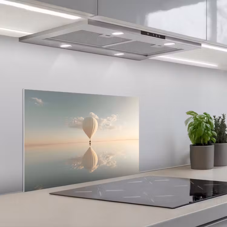 Spatscherm keuken - Luchtballon - Wolken - Water - Blauw — 1