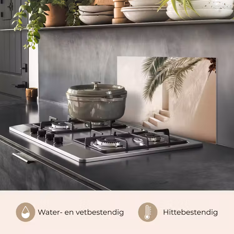 Spatscherm keuken - Palmboom - Schaduw - Trap - Beige — 2