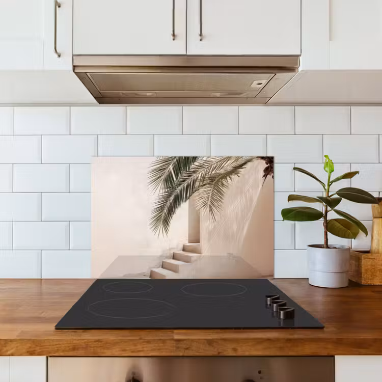 Spatscherm keuken - Palmboom - Schaduw - Trap - Beige — 3