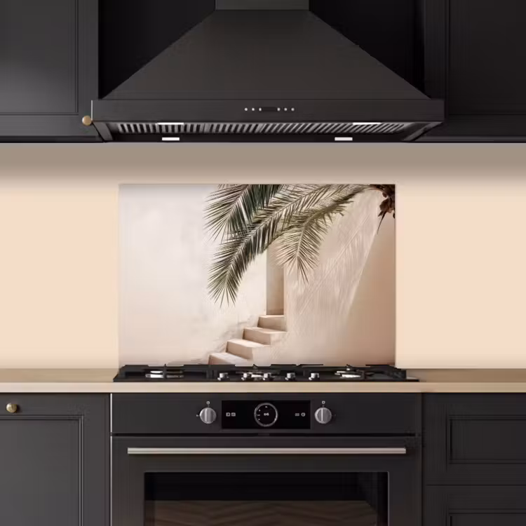 Spatscherm keuken - Palmboom - Schaduw - Trap - Beige — 5