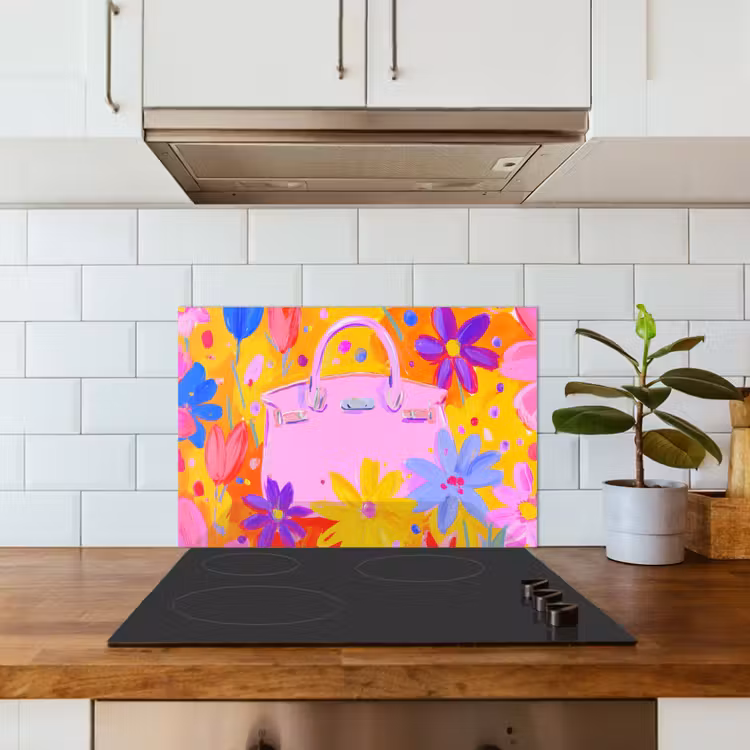 Spatscherm keuken - Tas - Roze - Bloemen — 3