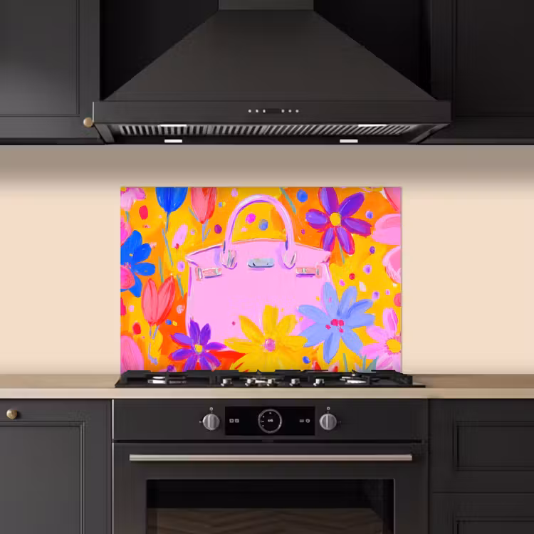 Spatscherm keuken - Tas - Roze - Bloemen — 5