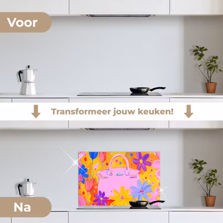 Spatscherm keuken - Tas - Roze - Bloemen — 7