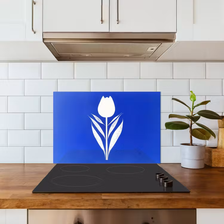 Spatscherm keuken - Tulp - Minimalistisch - Bladeren - Wit — 3
