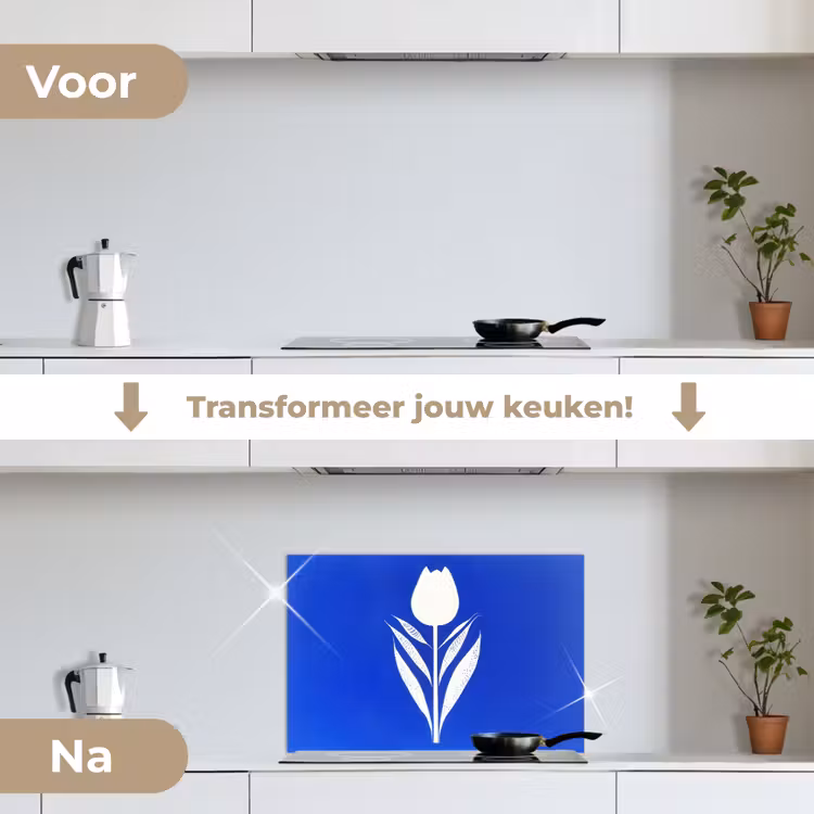 Spatscherm keuken - Tulp - Minimalistisch - Bladeren - Wit — 7