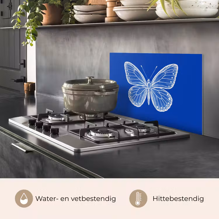 Spatscherm keuken - Vlinder - Wit - Getekend - Stippen — 2
