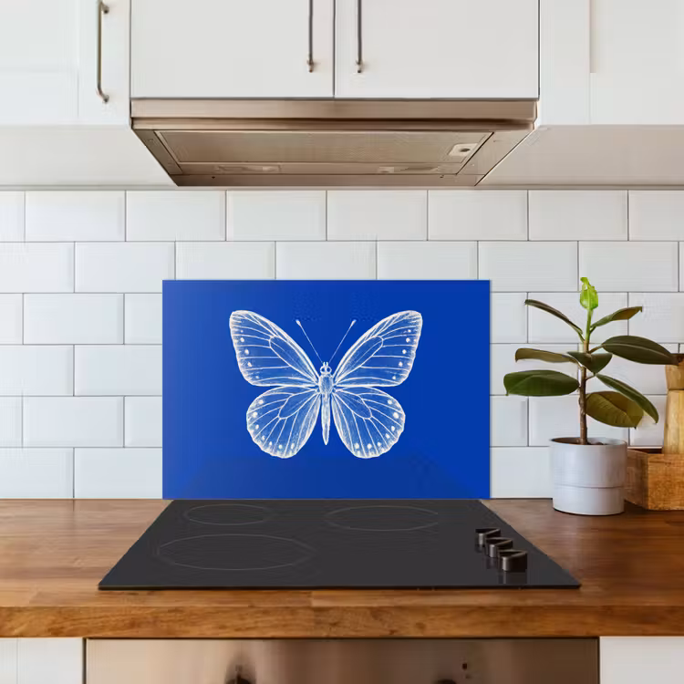 Spatscherm keuken - Vlinder - Wit - Getekend - Stippen — 3