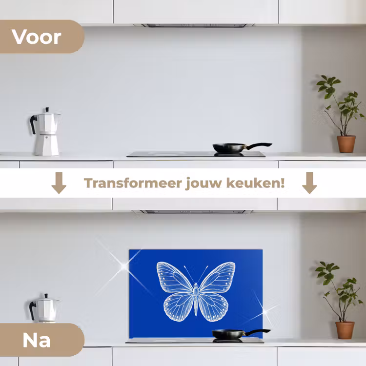 Spatscherm keuken - Vlinder - Wit - Getekend - Stippen — 7