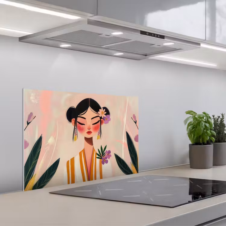 Spatscherm keuken - Vrouw - Bloemen - Pastel — 1