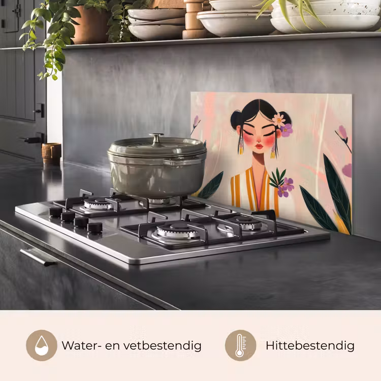 Spatscherm keuken - Vrouw - Bloemen - Pastel — 2